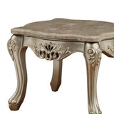 Benzara Marble Top Wooden End Table with Queen Anne Style Legs, Champagne Gold BM186280 Gold Wood and Marble BM186280