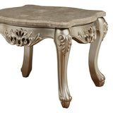 Benzara Marble Top Wooden End Table with Queen Anne Style Legs, Champagne Gold BM186280 Gold Wood and Marble BM186280