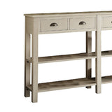 Benzara 35 Inch Wooden Console Table with 4 Drawers and 2 Shelves, Cream BM186297 Cream Solid Wood BM186297