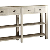 Benzara 35 Inch Wooden Console Table with 4 Drawers and 2 Shelves, Cream BM186297 Cream Solid Wood BM186297