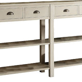 Benzara 35 Inch Wooden Console Table with 4 Drawers and 2 Shelves, Cream BM186297 Cream Solid Wood BM186297