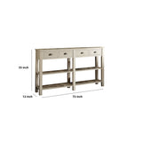 Benzara 35 Inch Wooden Console Table with 4 Drawers and 2 Shelves, Cream BM186297 Cream Solid Wood BM186297