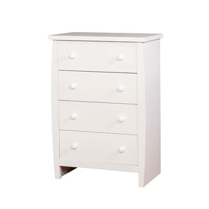 Benzara Four Drawer Solid Wood Chest with Round Pull Out Knobs, White BM186318 White Solid Wood Wood Veneer BM186318