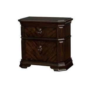 Benzara Two Drawer Solid Wood Nightstand with Clippedecorner, Espresso Brown BM186349 Brown Solid Wood Metal BM186349