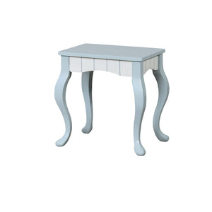 Benzara Solid Wood Two Tone Vanity Stool with Cabriole Feet, Blue And White BM186366 Blue, White Solid Wood Wood Veneer BM186366