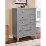 Benzara Solid Wood Five Drawer Chest with Round Knob Pull, Gray BM186370 Gray Solid Wood Wood Veneer BM186370