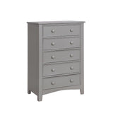 Benzara Solid Wood Five Drawer Chest with Round Knob Pull, Gray BM186370 Gray Solid Wood Wood Veneer BM186370