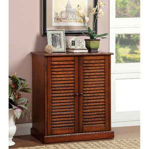 Benzara Double Door Solid Wood Shoe Cabinet with Blocked Panel Feet, Brown BM186393 Brown Solid Wood Wood Veneer Metal BM186393