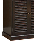 Benzara Double Door Solid Wood Shoe Cabinet with Blocked Panel Feet, Espresso Brown BM186394 Brown Solid Wood Wood Veneer Metal BM186394