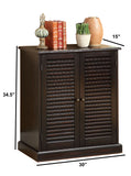 Benzara Double Door Solid Wood Shoe Cabinet with Blocked Panel Feet, Espresso Brown BM186394 Brown Solid Wood Wood Veneer Metal BM186394