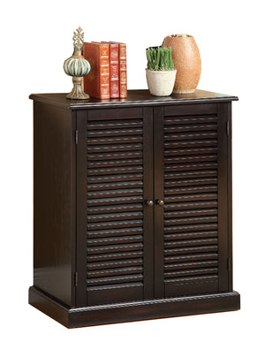 Benzara Double Door Solid Wood Shoe Cabinet with Blocked Panel Feet, Espresso Brown BM186394 Brown Solid Wood Wood Veneer Metal BM186394