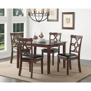 Benzara Transitional Style Leatherette and Wood Dining Set, Brown and Black, Pack of 5 BM186886 Brown and Black Wood Veneer and Polyurethane BM186886