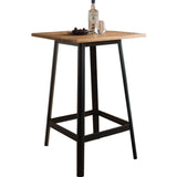 Benzara Transitional Square Shaped Wooden Bar Table With Metal Base, Black and Brown BM186907 Black and Brown Metal and Wood BM186907