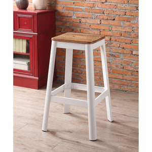 Benzara Industrial Style Metal Frame and Wooden Bar Stool, Brown and White BM186908 Brown and White Metal and Wood BM186908