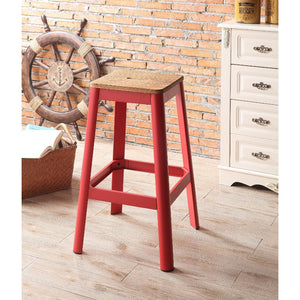 Benzara Industrial Style Metal Frame and Wooden Bar Stool, Brown and Red BM186911 Brown and Red Metal and Wood BM186911