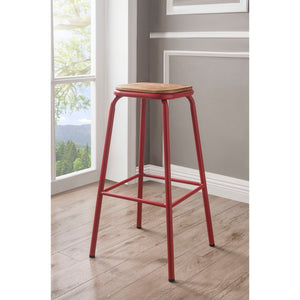 Benzara Industrial Style Metal Frame Wooden Bar Stool, Brown and Red, Set of Two BM186919 Brown and Red Metal and Wood BM186919