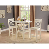 Benzara Round Wooden Counter Height Table With Wine Glass Shelf, Cream BM186921 Cream Wood and Veneer BM186921