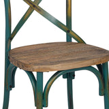 Benzara 35" Wood and Metal Side Chair, Brown and Turquoise BM186925 Brown and Blue Metal and Wood BM186925