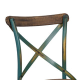 Benzara 35" Wood and Metal Side Chair, Brown and Turquoise BM186925 Brown and Blue Metal and Wood BM186925