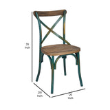 Benzara 35" Wood and Metal Side Chair, Brown and Turquoise BM186925 Brown and Blue Metal and Wood BM186925