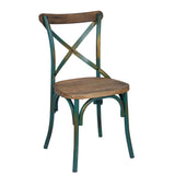 Benzara 35" Wood and Metal Side Chair, Brown and Turquoise BM186925 Brown and Blue Metal and Wood BM186925