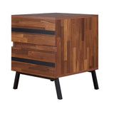 Two Drawers Wooden End Table with Angled Leg Support, Brown and Black