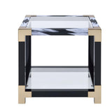 Benzara 34 Inch Glass Top Rectangular Metal End Table, Black BM186968 Black Metal, Glass BM186968