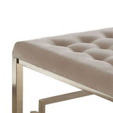 Benzara 18" Tufted Wood and Metal Cocktail Ottoman, Gray and Gold BM186972 Gray and Gold Fabric, Metal, Solid Wood BM186972