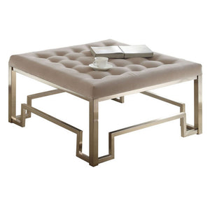 Benzara 18" Tufted Wood and Metal Cocktail Ottoman, Gray and Gold BM186972 Gray and Gold Fabric, Metal, Solid Wood BM186972