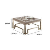 Benzara 18" Tufted Wood and Metal Cocktail Ottoman, Gray and Gold BM186972 Gray and Gold Fabric, Metal, Solid Wood BM186972