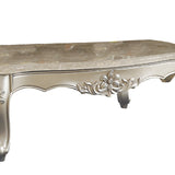 Benzara 20" Carved Wooden Coffee Table with Marble Top, Silver BM186974 Silver Solid Wood, Marble BM186974