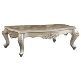 Benzara 20" Carved Wooden Coffee Table with Marble Top, Silver BM186974 Silver Solid Wood, Marble BM186974