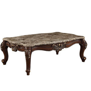 Benzara Traditional Style Rectangular Wood and Marble Coffee Table, Brown BM186977 Brown Marble and Wood BM186977