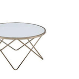 Benzara 19" Round Glass Top Coffee Table with V Legs, White and Gold BM186979 White and Gold Glass and Metal BM186979