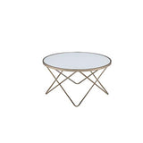 Benzara 19" Round Glass Top Coffee Table with V Legs, White and Gold BM186979 White and Gold Glass and Metal BM186979