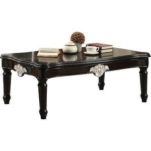 Benzara Traditional Rectangular Wooden Coffee Table with Scalloped Top, Black  BM186984 Black  Wood BM186984