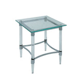 Benzara Contemporary Style Glass Top Square End Table with Acrylic Legs, Silver and Clear BM187130 Silver and Clear Glass Acrylic and Metal BM187130