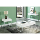 Benzara Square Shape Wooden End Table with One Drawers and Metal Base, White and Silver BM187133 Silver Wood and Metal BM187133