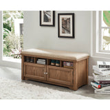 Benzara Spacious Wooden Shoe Bench with Linen Upholstered Cushioned Seat, Beige and Brown BM187154 Brown and Beige Wood and Linen BM187154