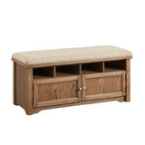 Benzara Spacious Wooden Shoe Bench with Linen Upholstered Cushioned Seat, Beige and Brown BM187154 Brown and Beige Wood and Linen BM187154