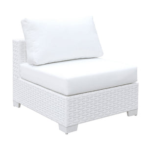 Benzara Aluminum Framed Wicker Armless Chair with Fabric Upholstered Padded Seat, White BM187224 White Aluminum Fabric and Wicker BM187224