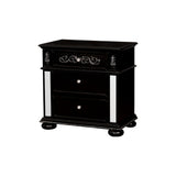 Three Drawer Solid Wood Nightstand with Crystal Knobs and Bun Feet, Black