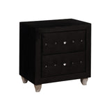 Benzara Fabric Upholstered Solid Wood Nightstand with Two Drawers and Crystal Accents, Black BM187263 Black Wood veneer Solid wood and Fabric BM187263