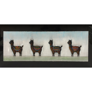 Benzara Rectangular Canvas Oil Painting with Standing Alpaca Design, Multicolor BM187405 Multicolor Wood, Canvas, Oil BM187405