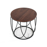 Benzara Round Metal End Table with Wooden Table Top, Brown and Black BM187413 Brown and Black Wood Metal BM187413