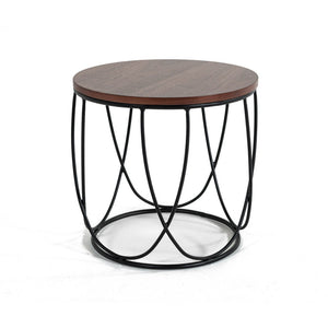 Benzara Round Metal End Table with Wooden Table Top, Brown and Black BM187413 Brown and Black Wood Metal BM187413