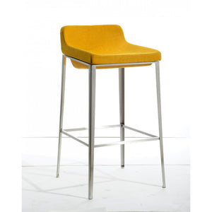 Benzara Fabric Upholstered Metal Bar Stool, Yellow and Silver BM187437 Yellow Metal fabric BM187437