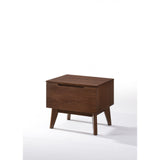 One Drawer Nightstand with Cutout Hollow Space On Top and Tapered Feet, Walnut Brown