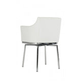 Benzara Leatherette Upholstered Swivel Dining Chair with Chrome Metal Legs, White BM187445 White Metal and Faux Leather BM187445