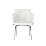 Benzara Leatherette Upholstered Swivel Dining Chair with Chrome Metal Legs, White BM187445 White Metal and Faux Leather BM187445